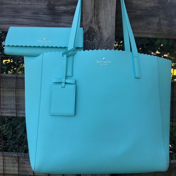 Kate Spade Scalloped Bag & Wallet Set Tiffany Blue - Picture 8 of 8